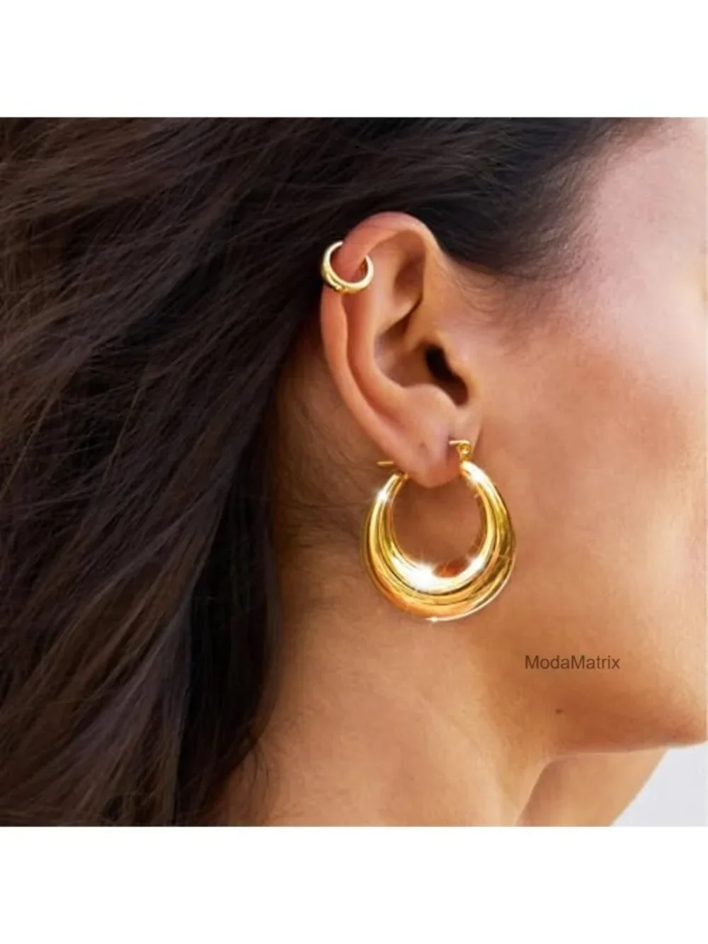 14k Gold Plated Chunky Triple Hoop Earrings Hypoallergenic Dainty Jewelry